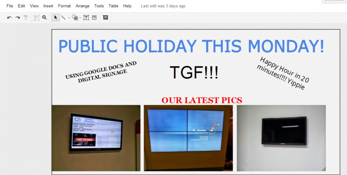 Advertise Me Digital Signage integration with Google Docs