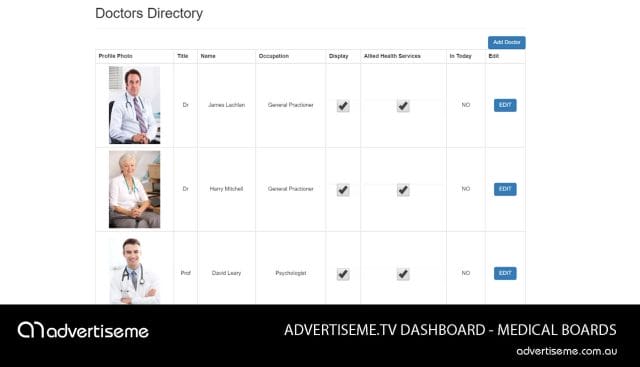 Advertise Me TV Medical Board Dashboard Doctors directory