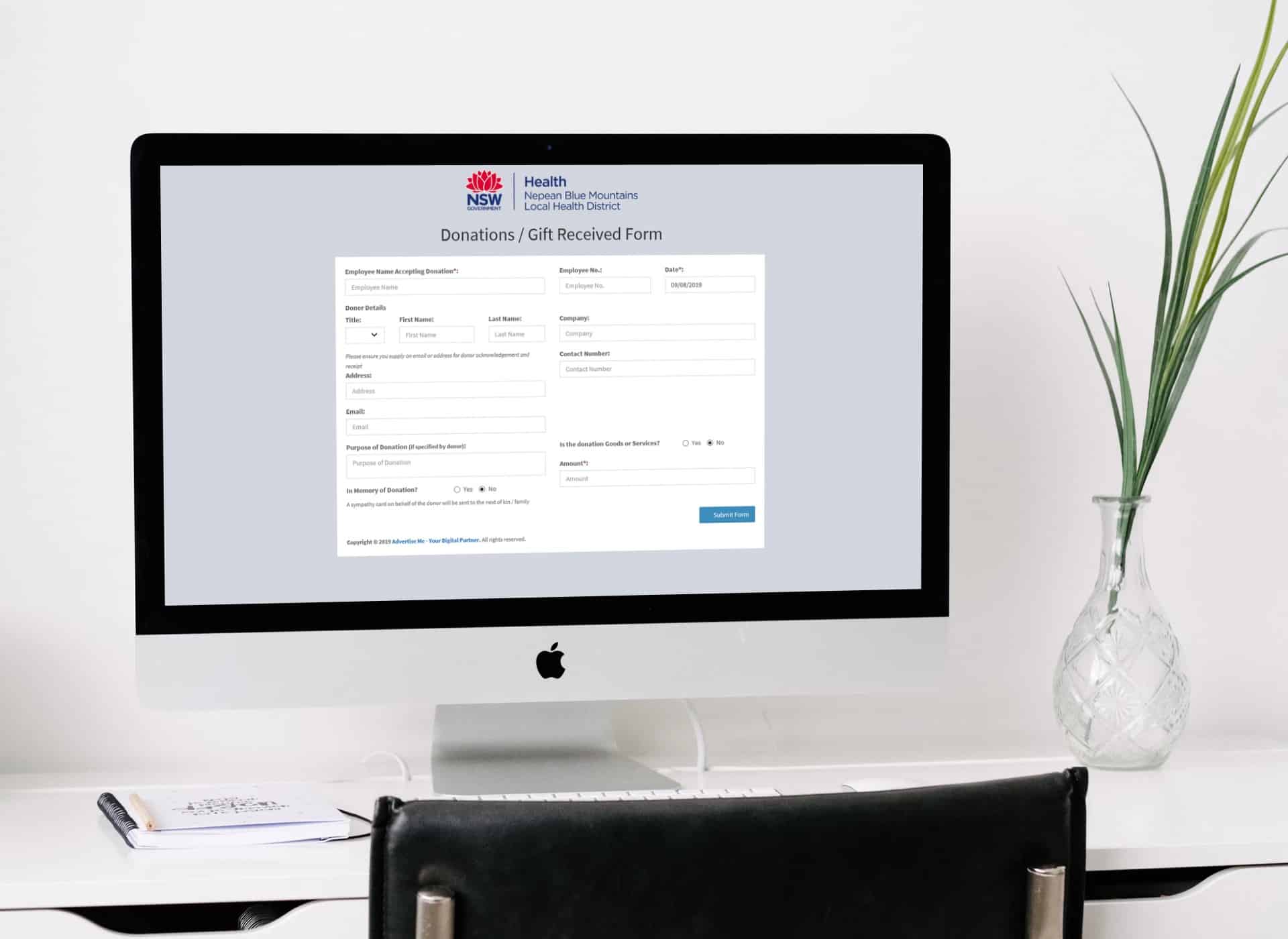 Advertise Me Custom Web Application Nepean Hospital Donation Management Donation Form on Desktop Advertise Me Custom Web Application Nepean Hospital Donation Management Donation Form on Desktop