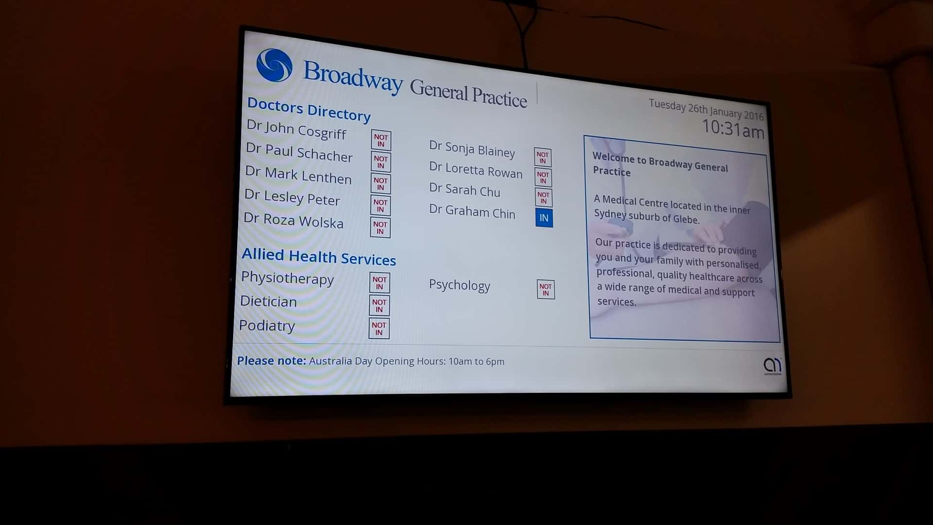 Advertise Me - Digital Signage Healthscope Broadway Medical Centre Medical Boards
