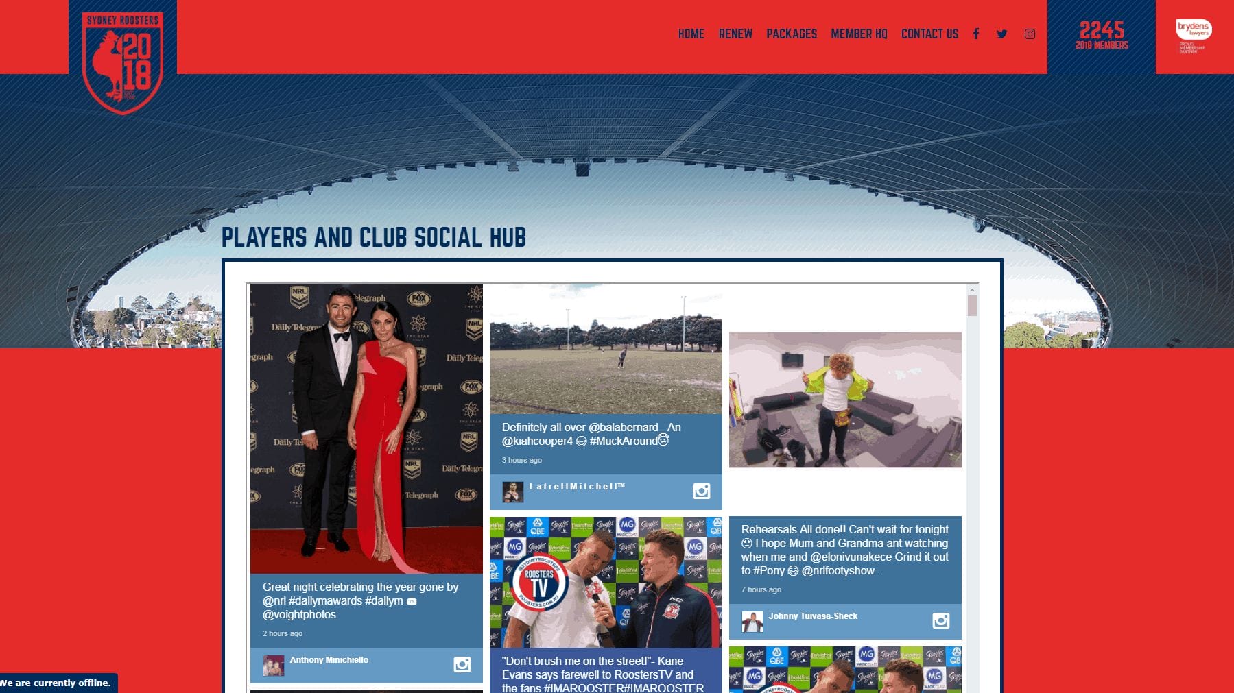 Social Wall – Sydney Roosters NRL Member Website