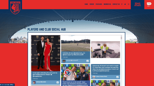 Social Wall – Sydney Roosters NRL Member Website