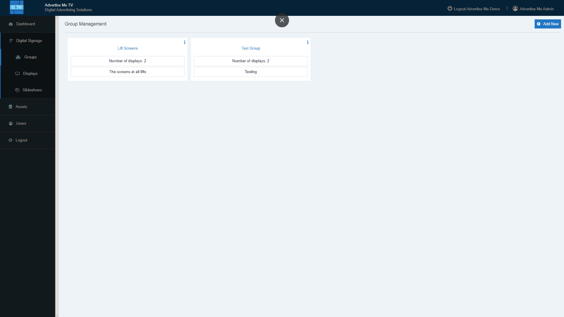 Advertise Me Digital Signage Software Dashboard Groups