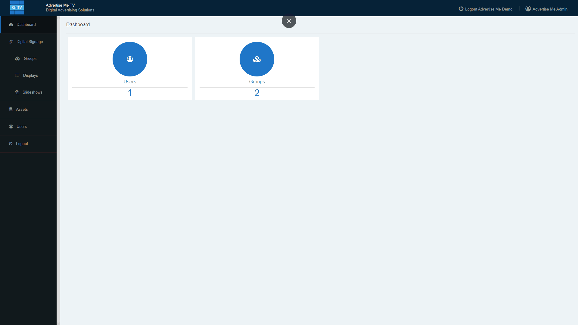 Advertise Me Digital Signage Software Dashboard
