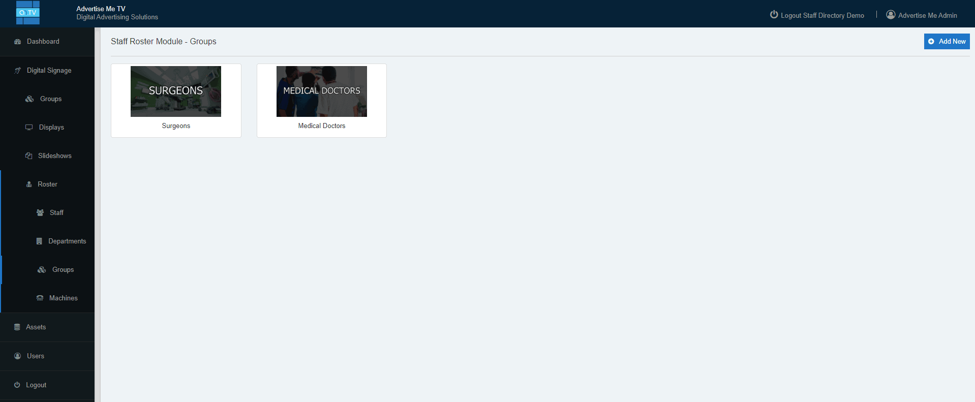 Advertise Me Digital Signage Staff Roster Module Staff Group Dashboard
