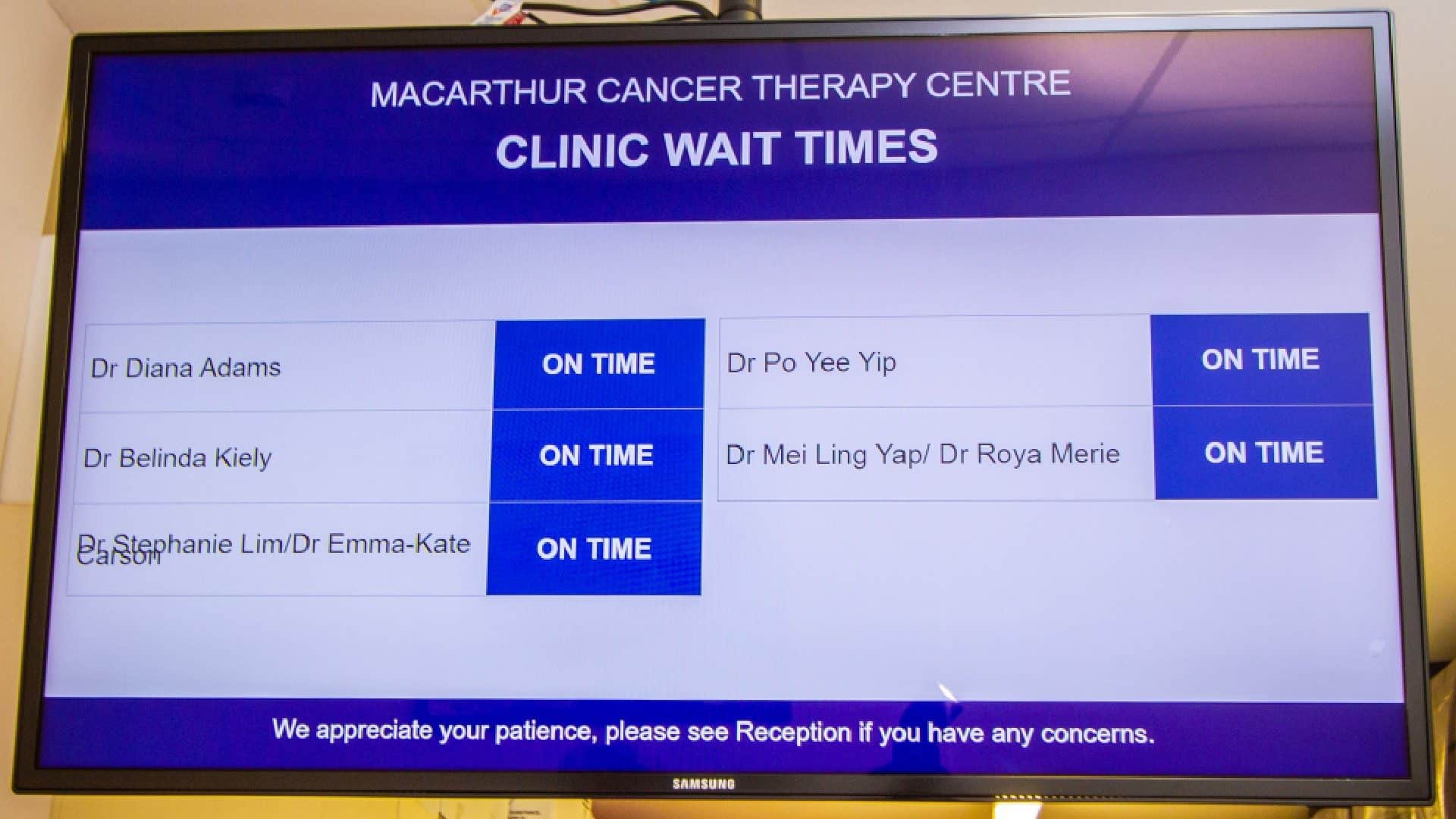 Digital Signage – Cancer Therapy Centre Clinic Wait Times