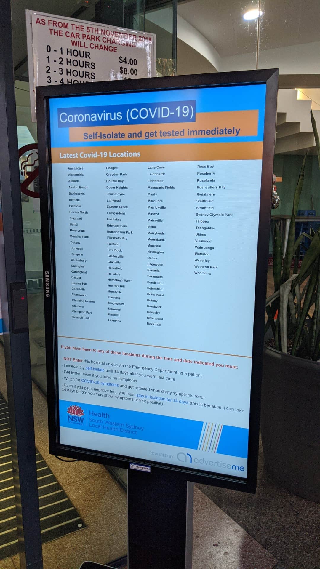 Advertise Me Bankstown Hospital Covid 19 screening station solution main entrance digital signage