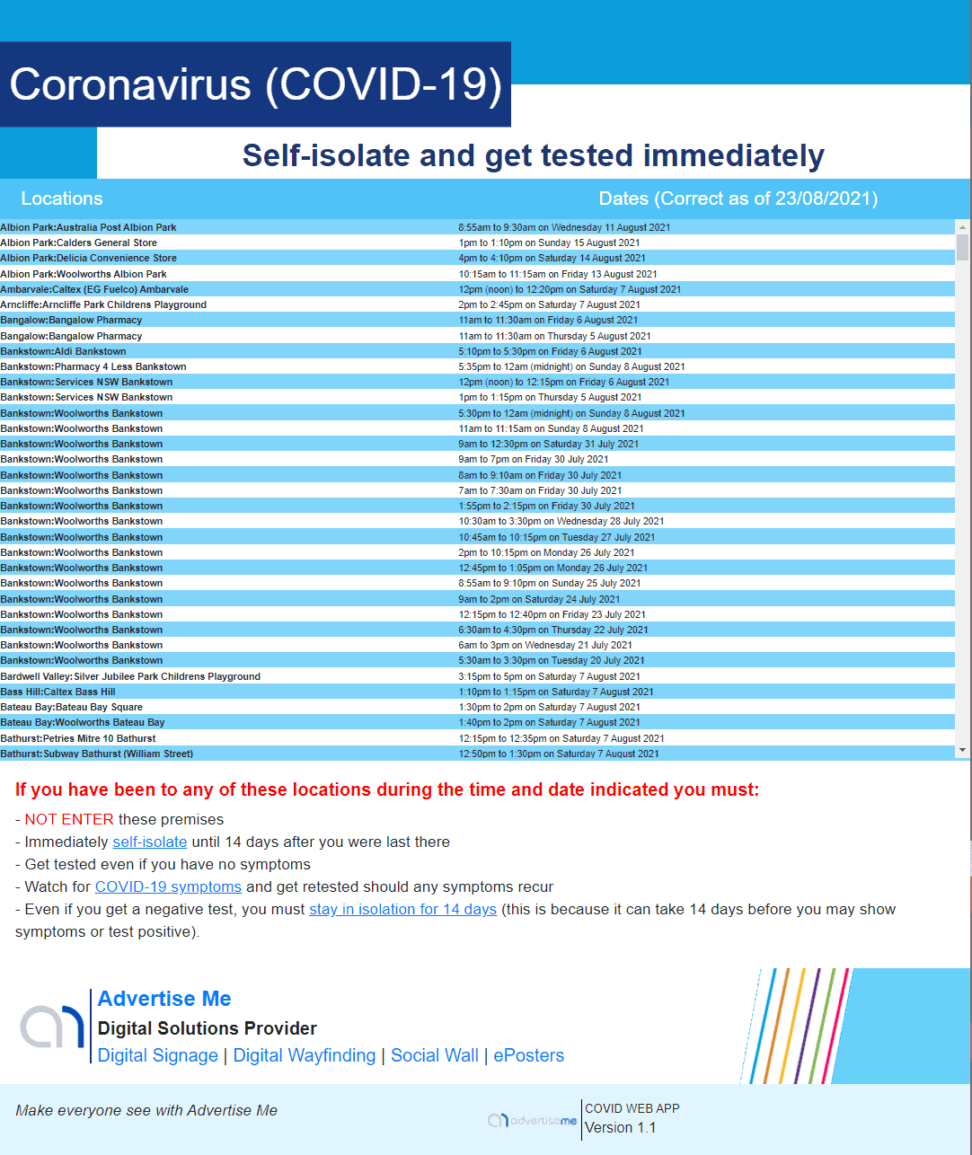 Advertise Me COVID 19 Solution Locations