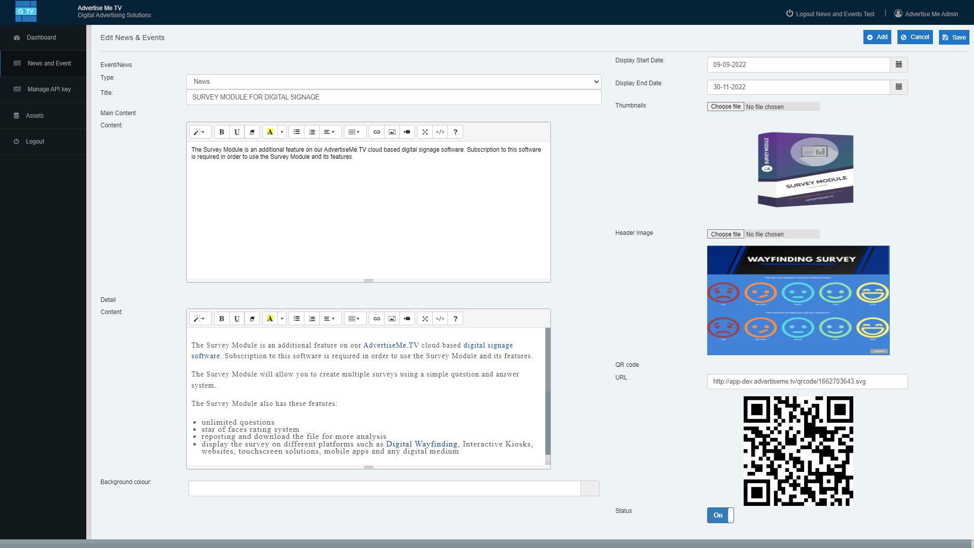 Advertise Me News and Events Module For Digital Signage news example