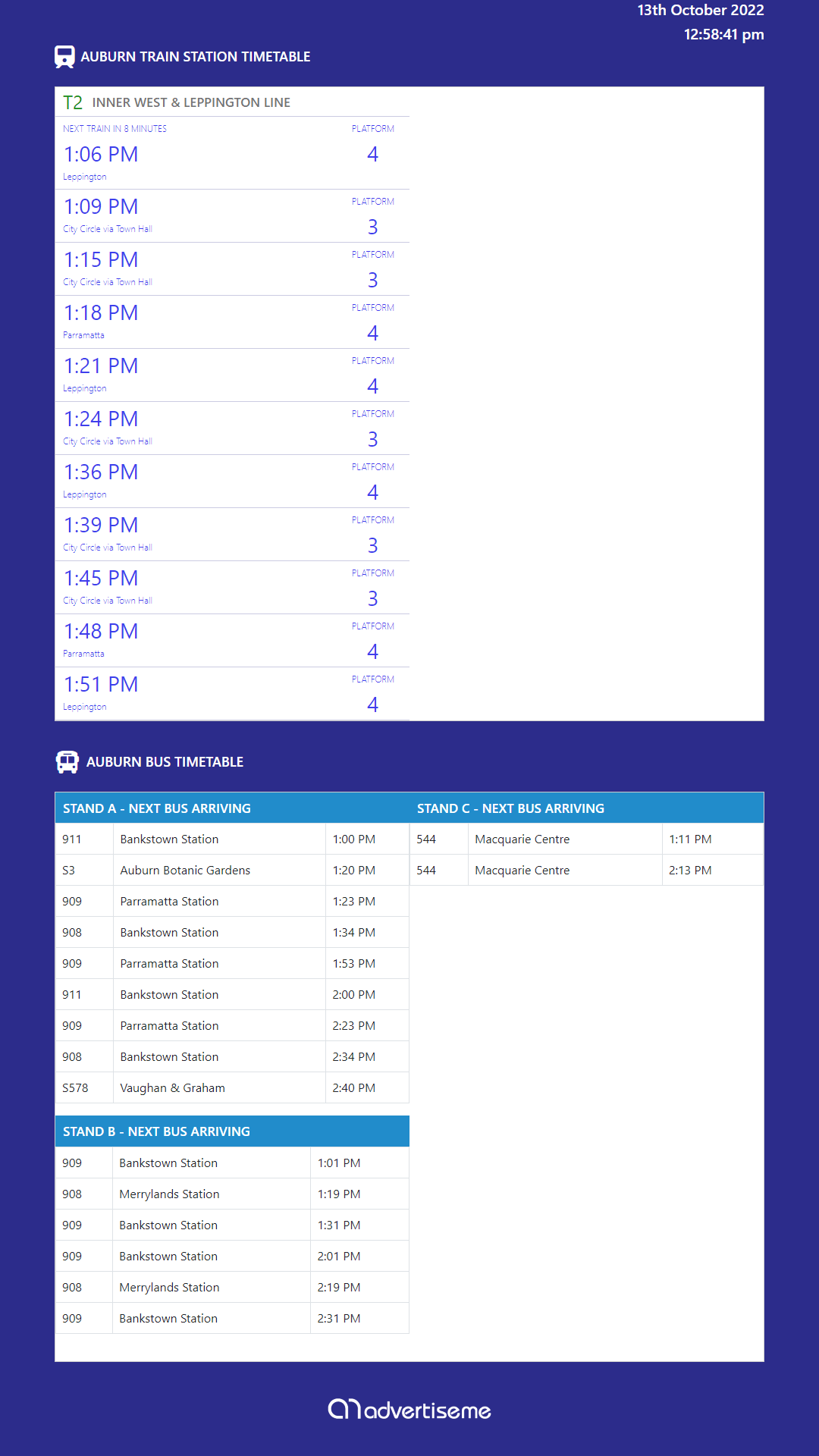 Advertise Me Timetable Board Bus and Train Timetable Board Example