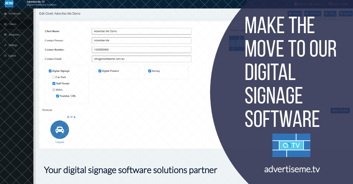 Digital Signage Software Advertise Me TV MAKE THE MOVE TO OUR DIGITAL SIGNAGE SOFTWARE header
