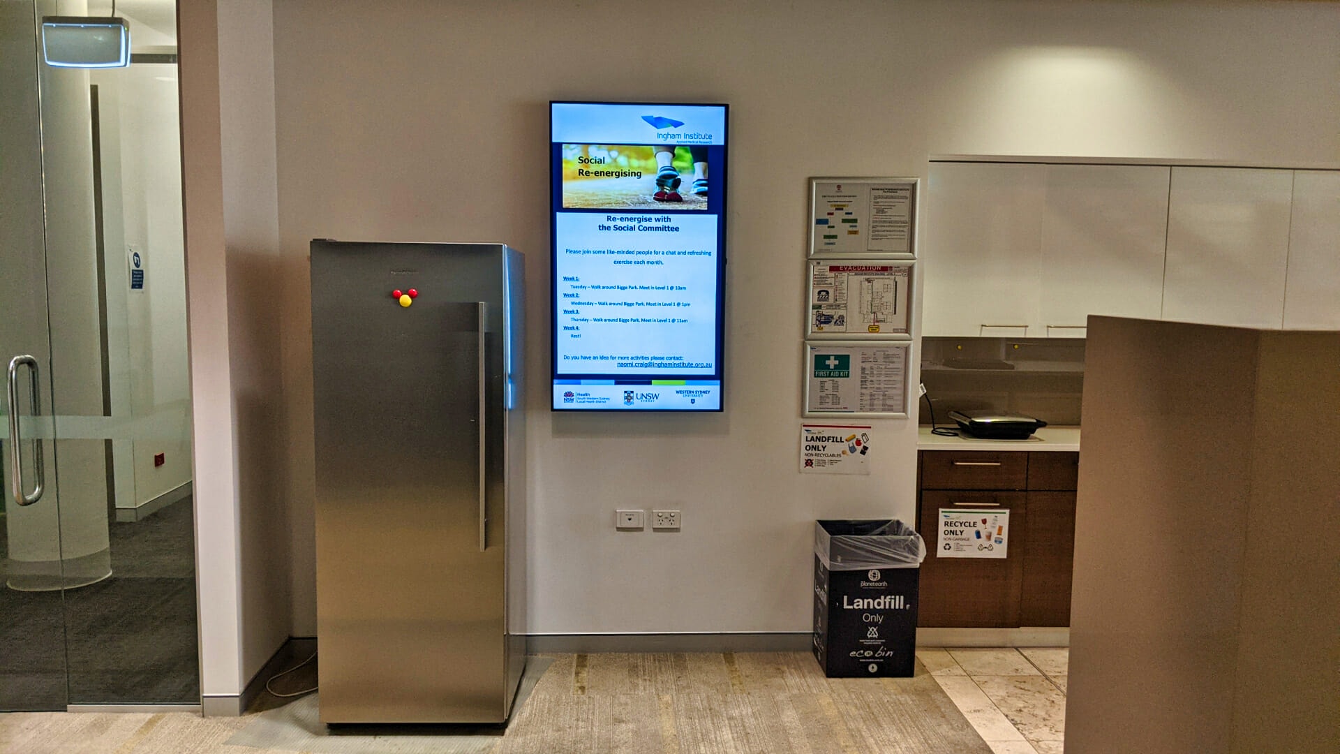 Advertise Me Digital Signage Welcome Boards Ingham Institute Kitchen area