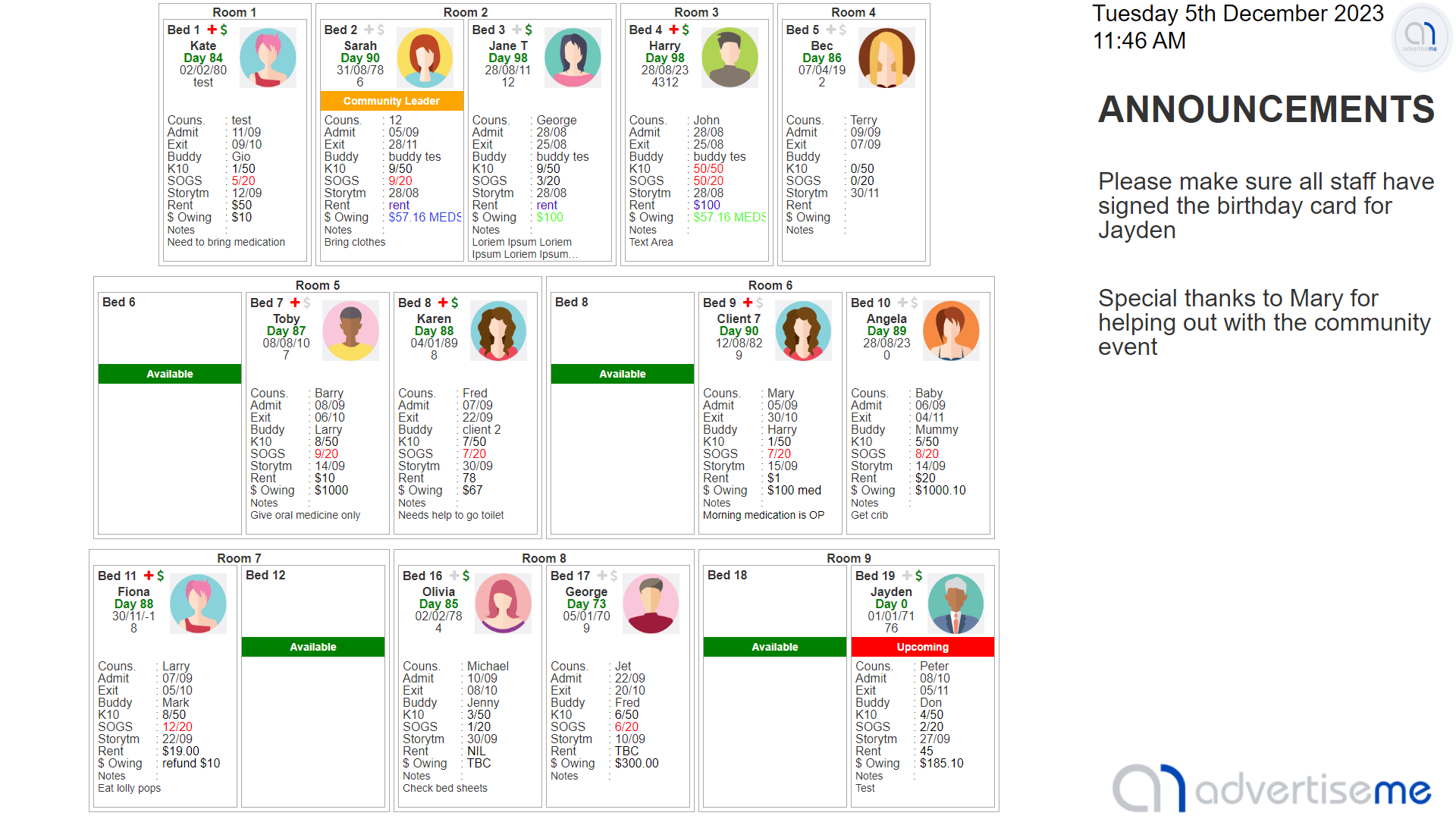 Advertise Me Bed Management System Display Advertise Me Bed Management System Display