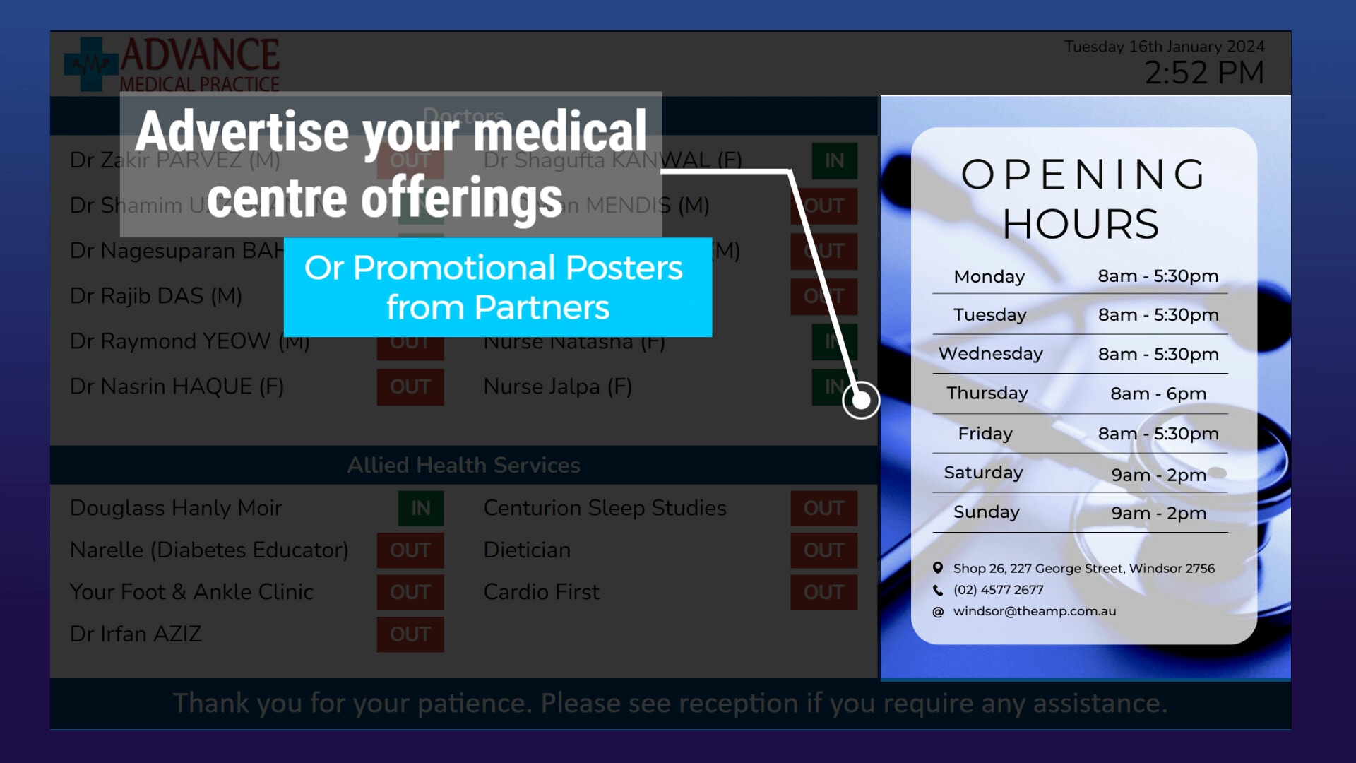 Advertise Me MEDICAL CENTRE ROSTER DIGITAL SIGNAGE SOLUTION (5)