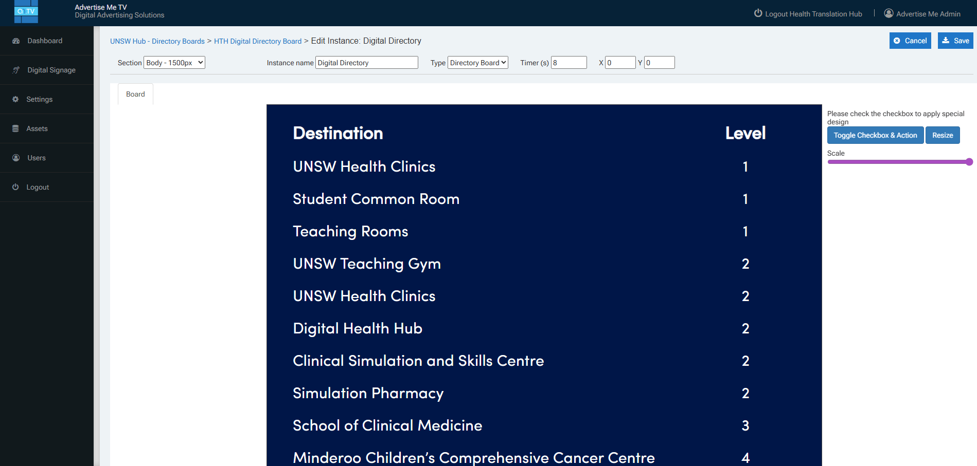 Advertise Me Directory Board Health Translation Hub dashboard portal