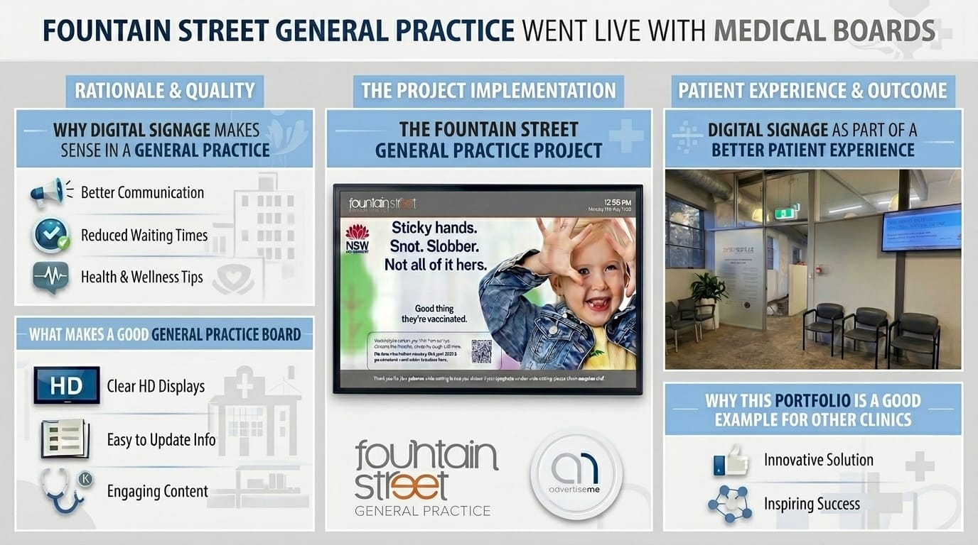 Fountain Street General Practice went live with Medical Boards Digital Signage